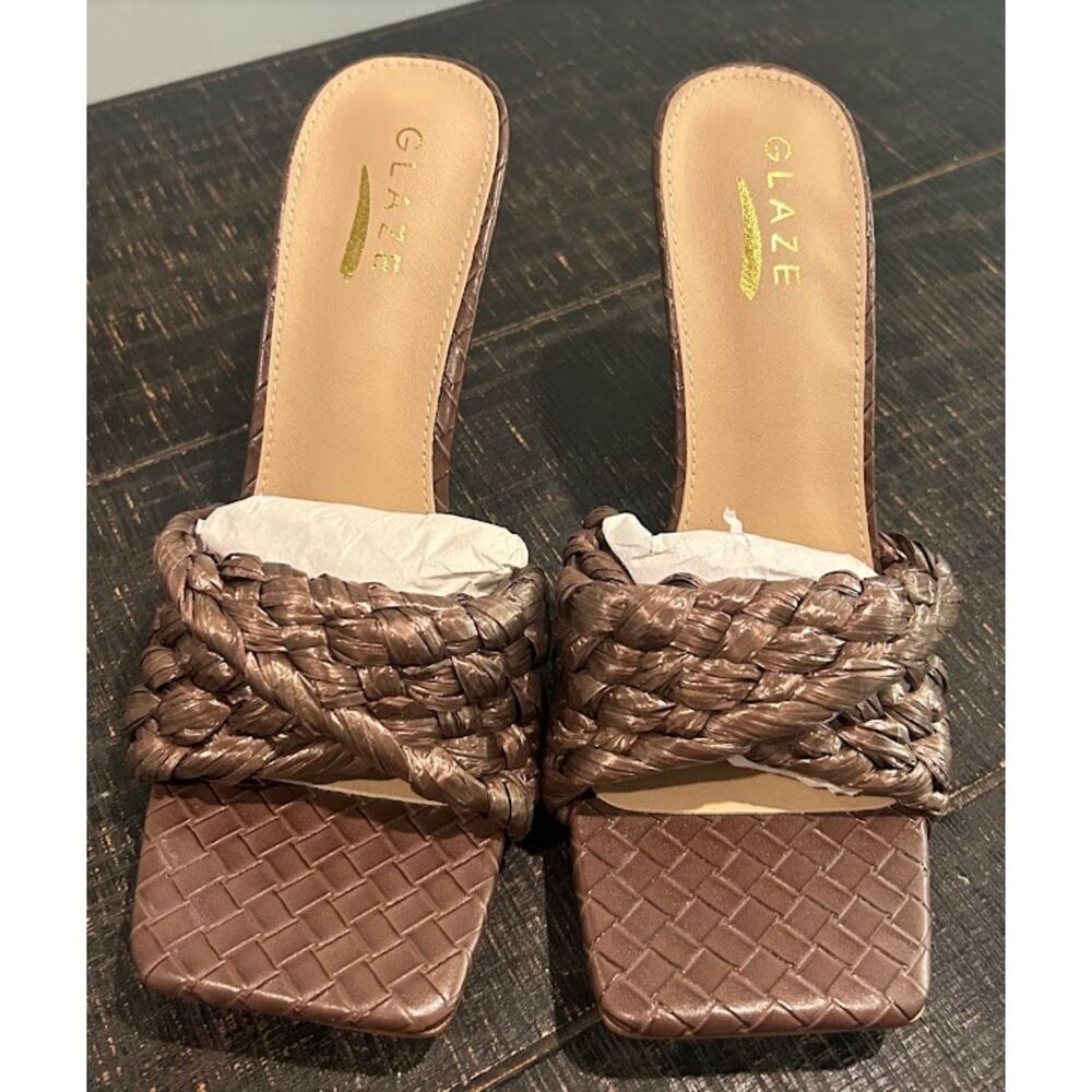Glaze woven square-toe heeled sandals